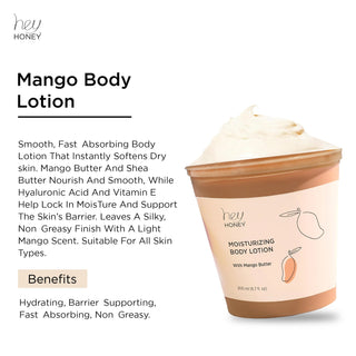 MANGO & HONEY Hydrating Body Lotion - Hyaluronic Acid Fruit Enzymes Shea & Mango Butter Moisturizer - Hey Honey Beauty