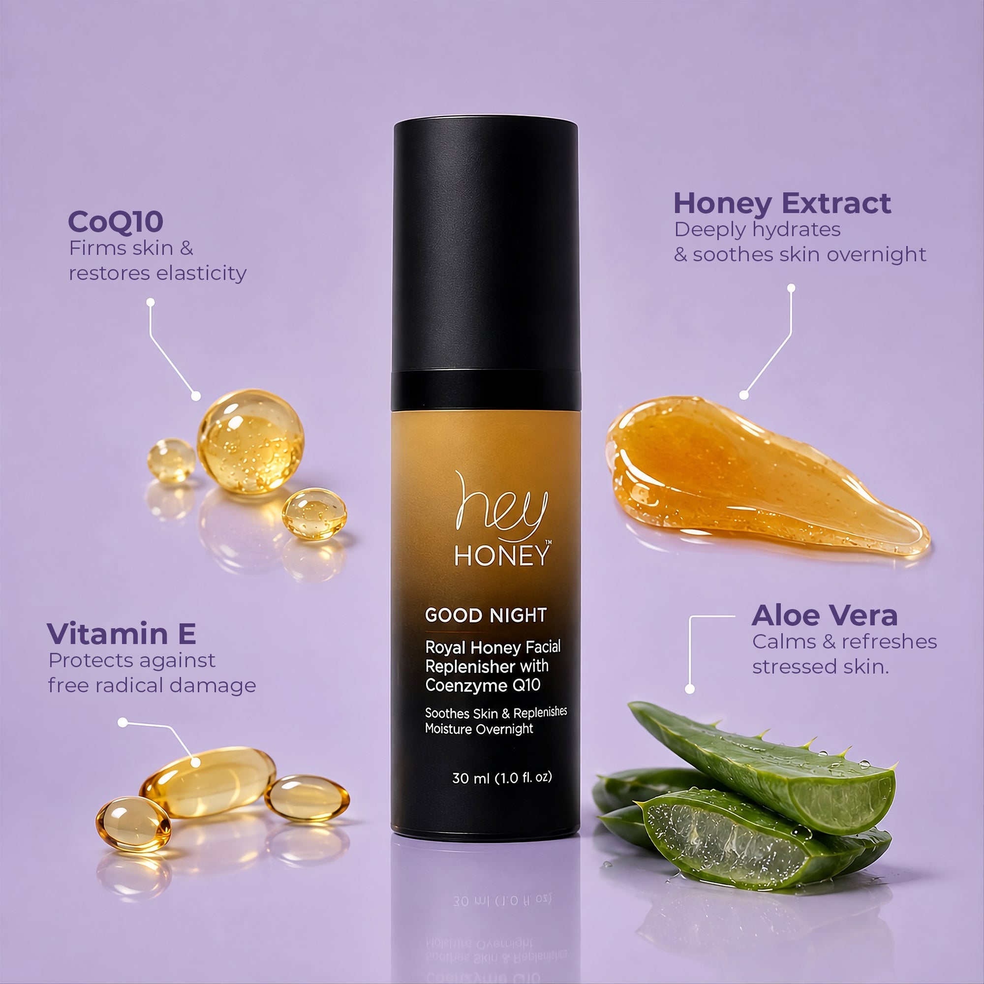 GOOD NIGHT - Vitamin E & Coenzyme Q10 Night Serum - Hey Honey Beauty